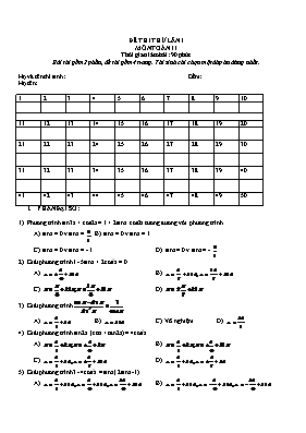 Đề thi thử lần I môn Toán học 11